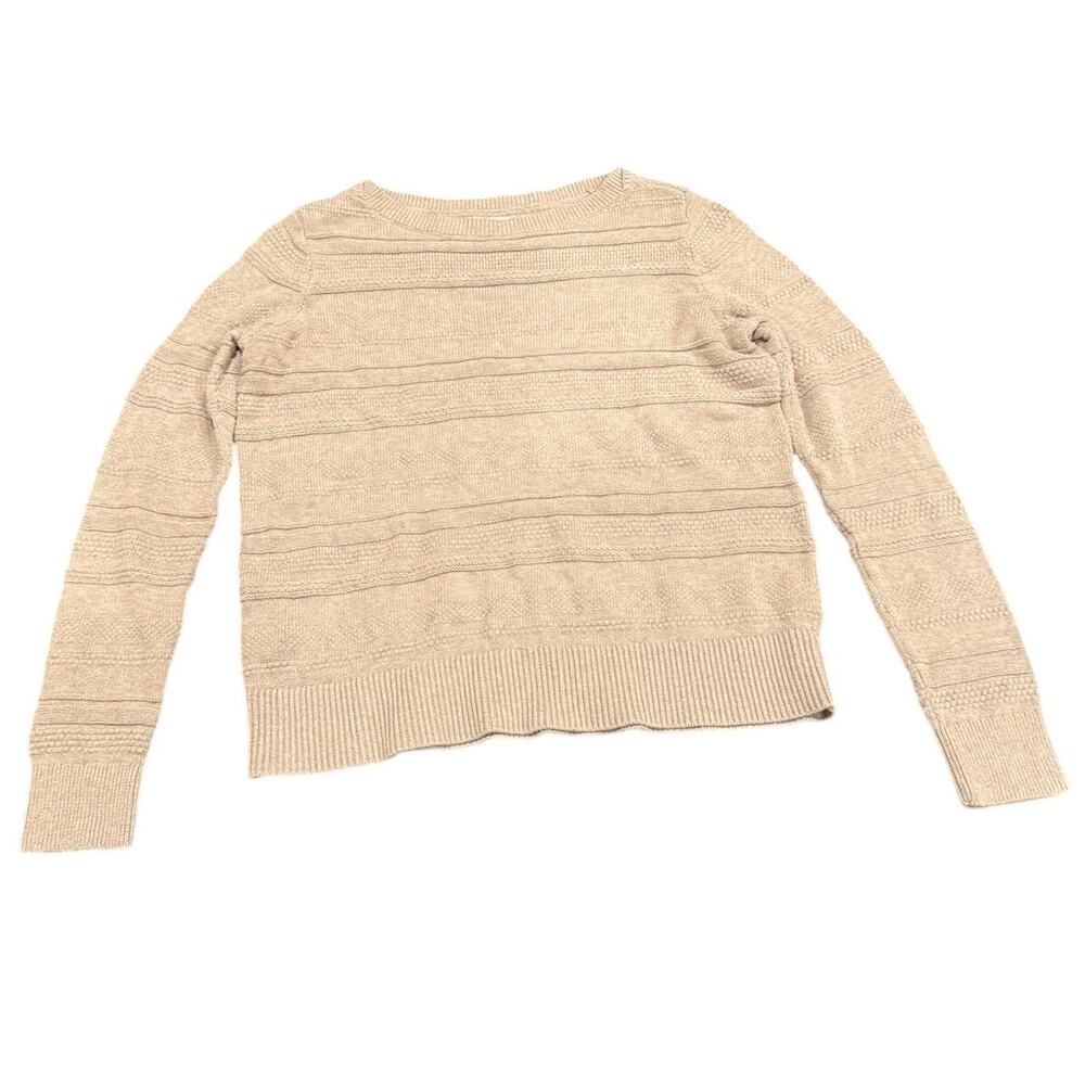 LOFT Ann Taylor Women's Beige Textured Horizontal Stripe Knit Crewneck Sweater M